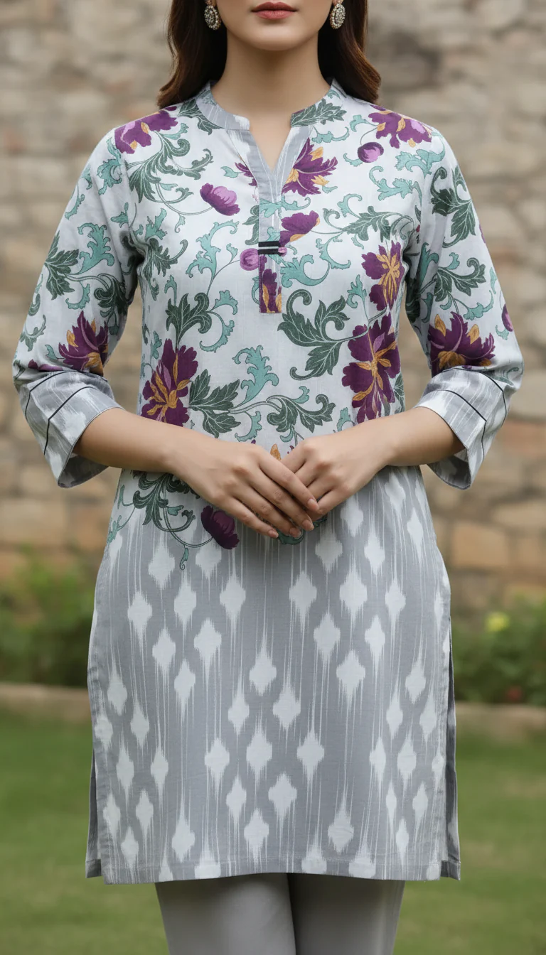 Grey Digital Printed Cotton Cambric Shirt PW5020