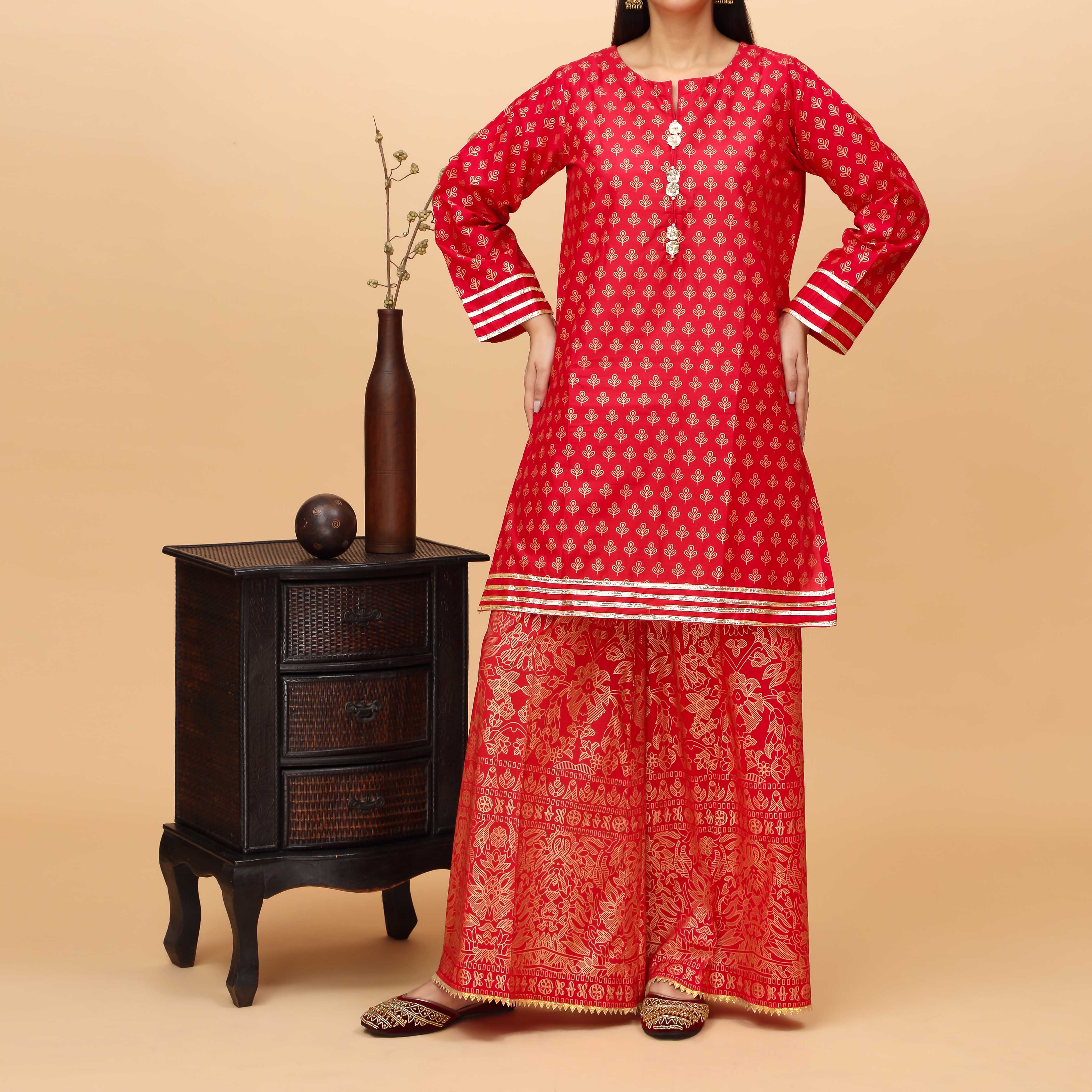 2PC- Screen Printed Cambric Suit PS4262