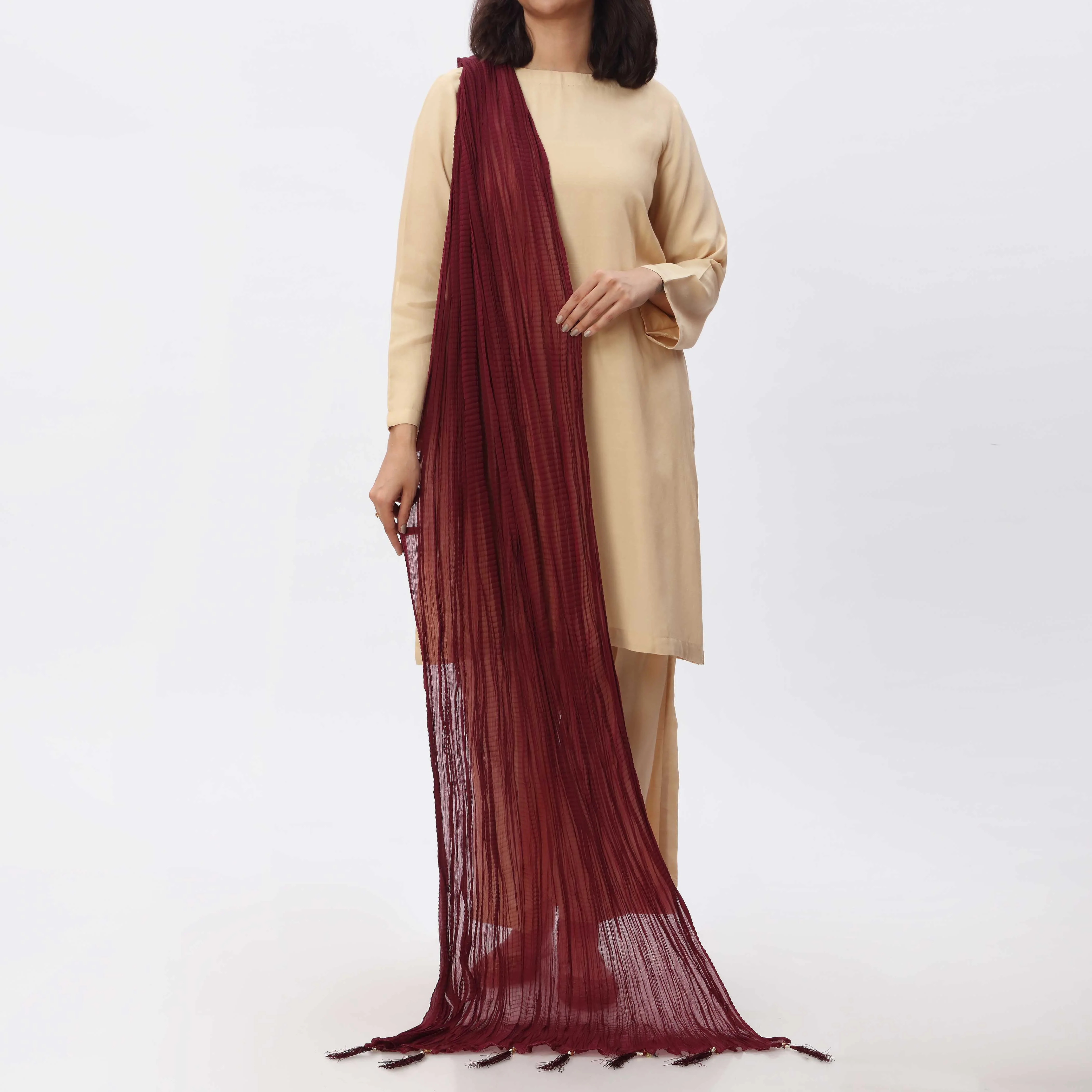 Maroon Crush Chiffon stole PS3756 - Image 4
