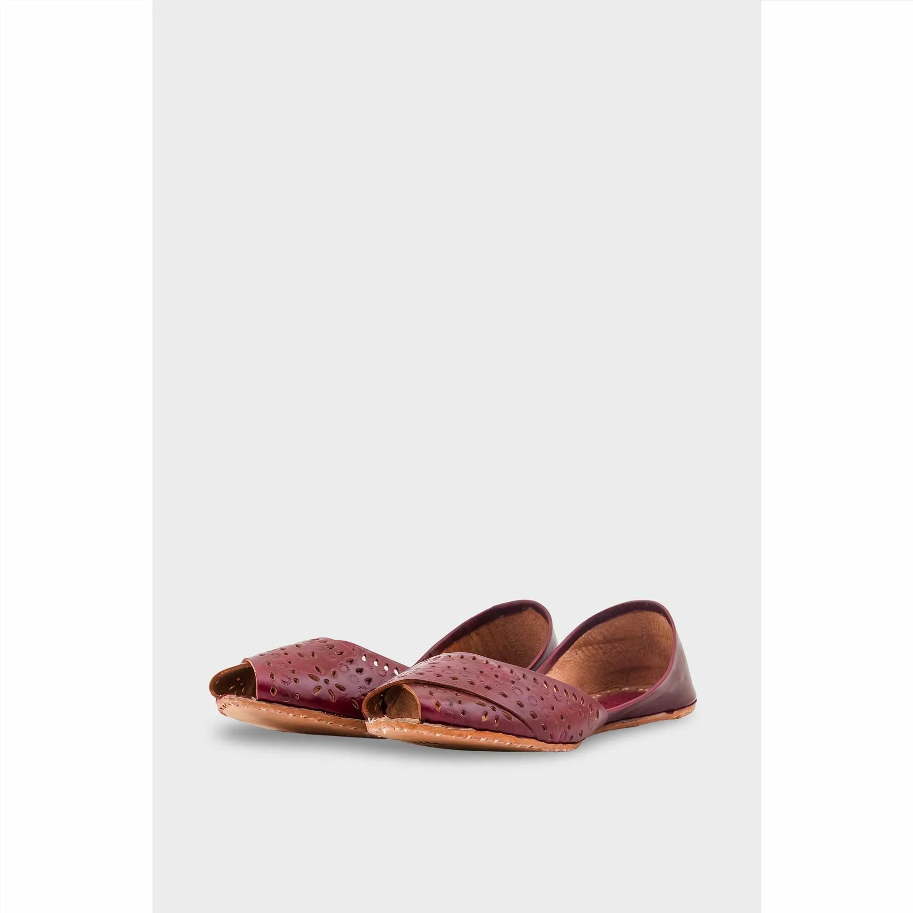 Maroon Leather Khussa For Women EC8714 - Image 3