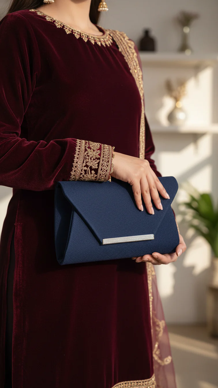 Navy Fancy Clutch P24149