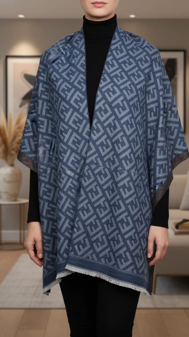 Navy Winter Cape Shawl PW5930