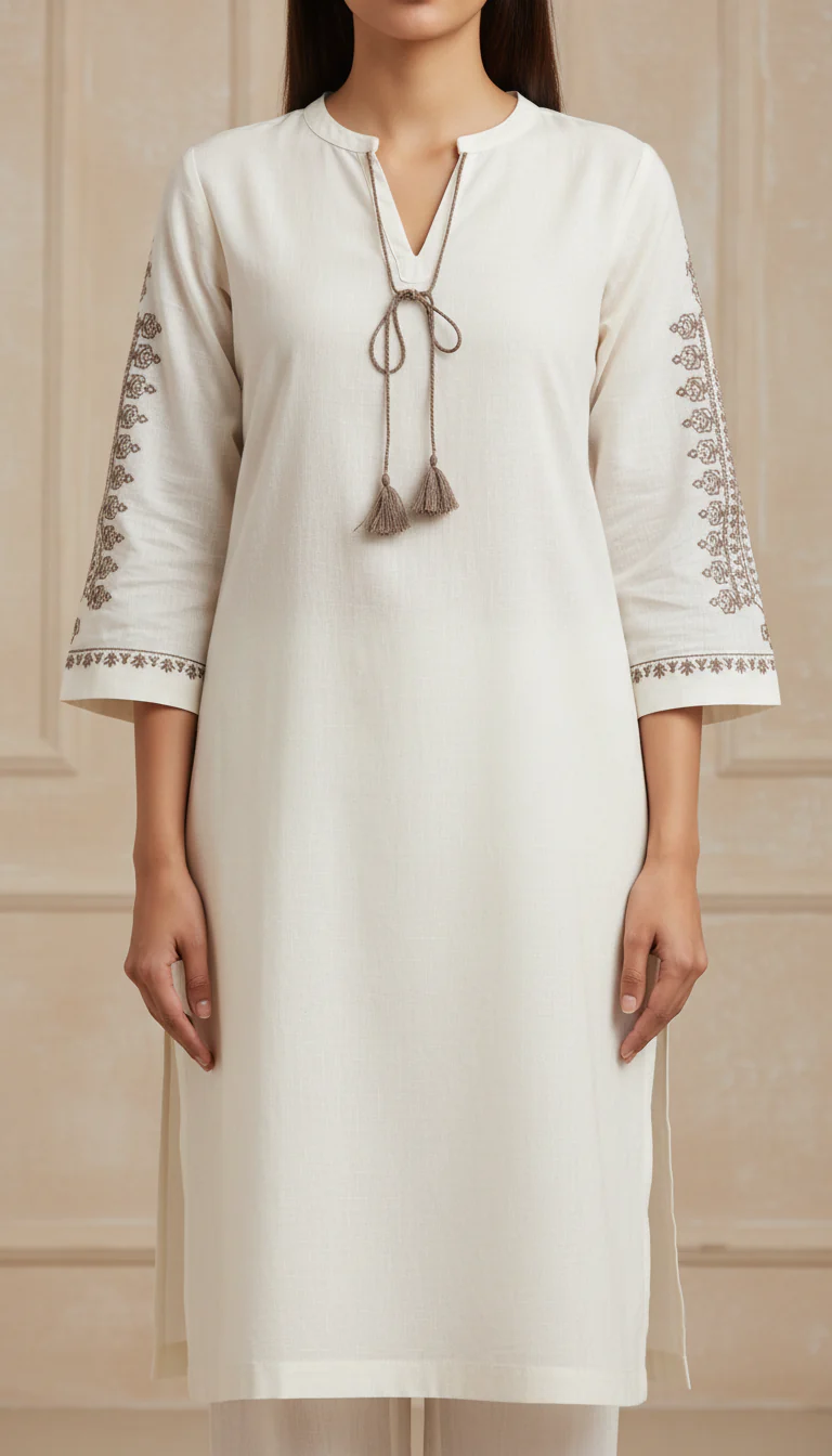 Off/White Embroidered Lawn Karandi Shirt PW5077