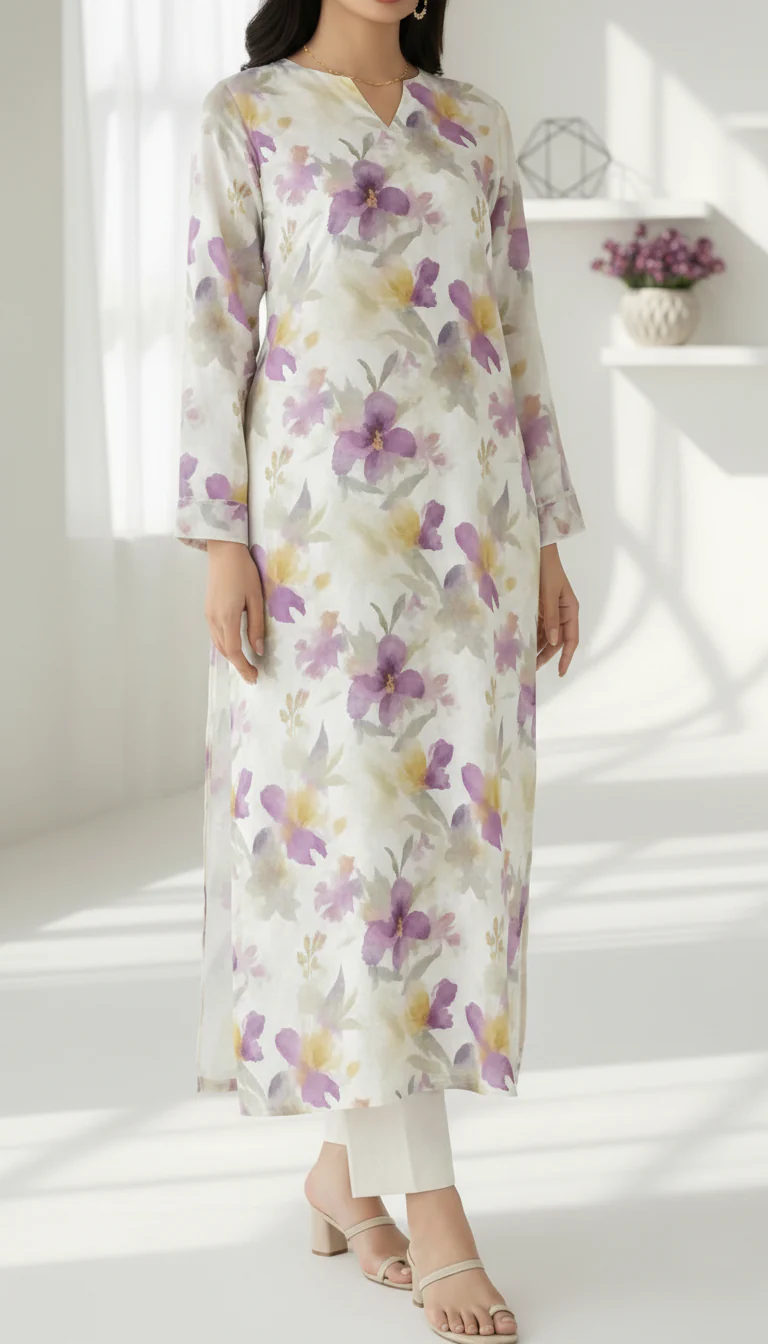 Off/White Unstitched Digital Printed Bana Doriya Lawn Shirt US6061