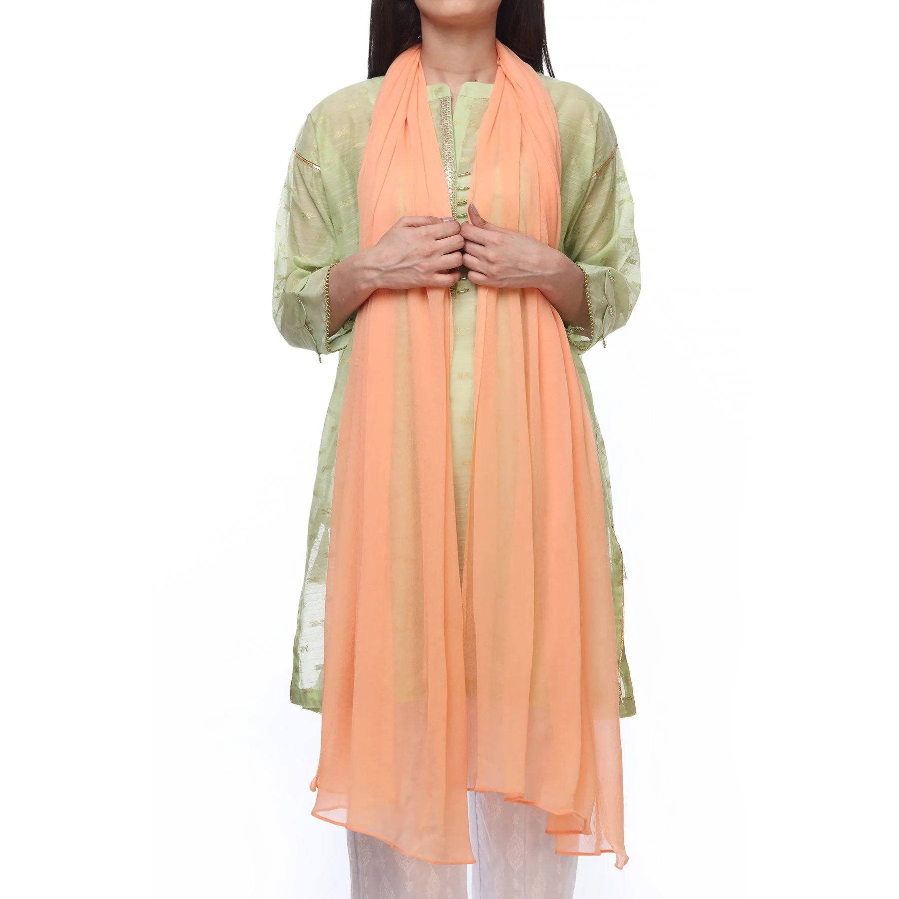Peach Plain Dyed Chiffon Dupatta PS2702 - Image 2