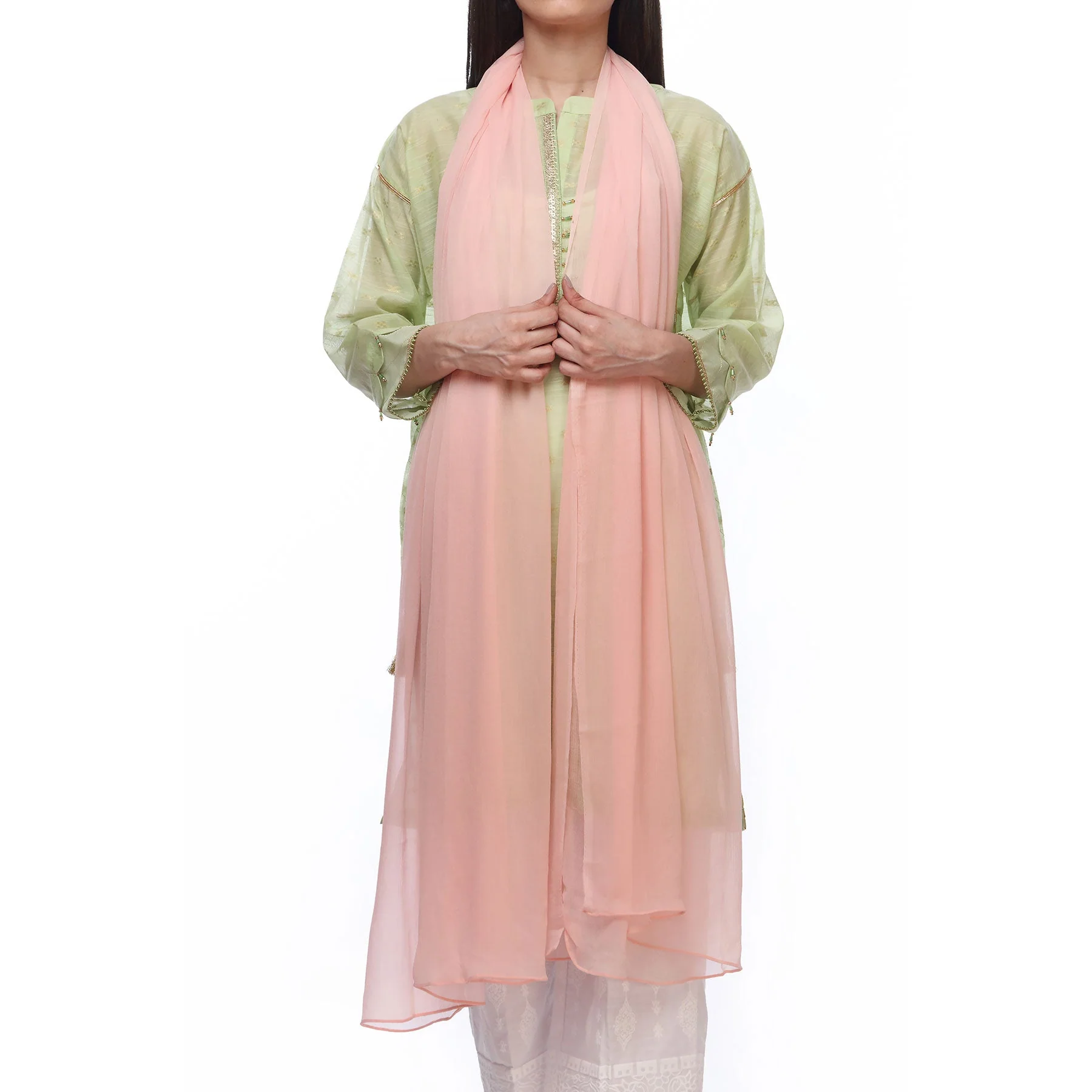 Pink Plain Dyed Chiffon Dupatta PS2702 - Image 2