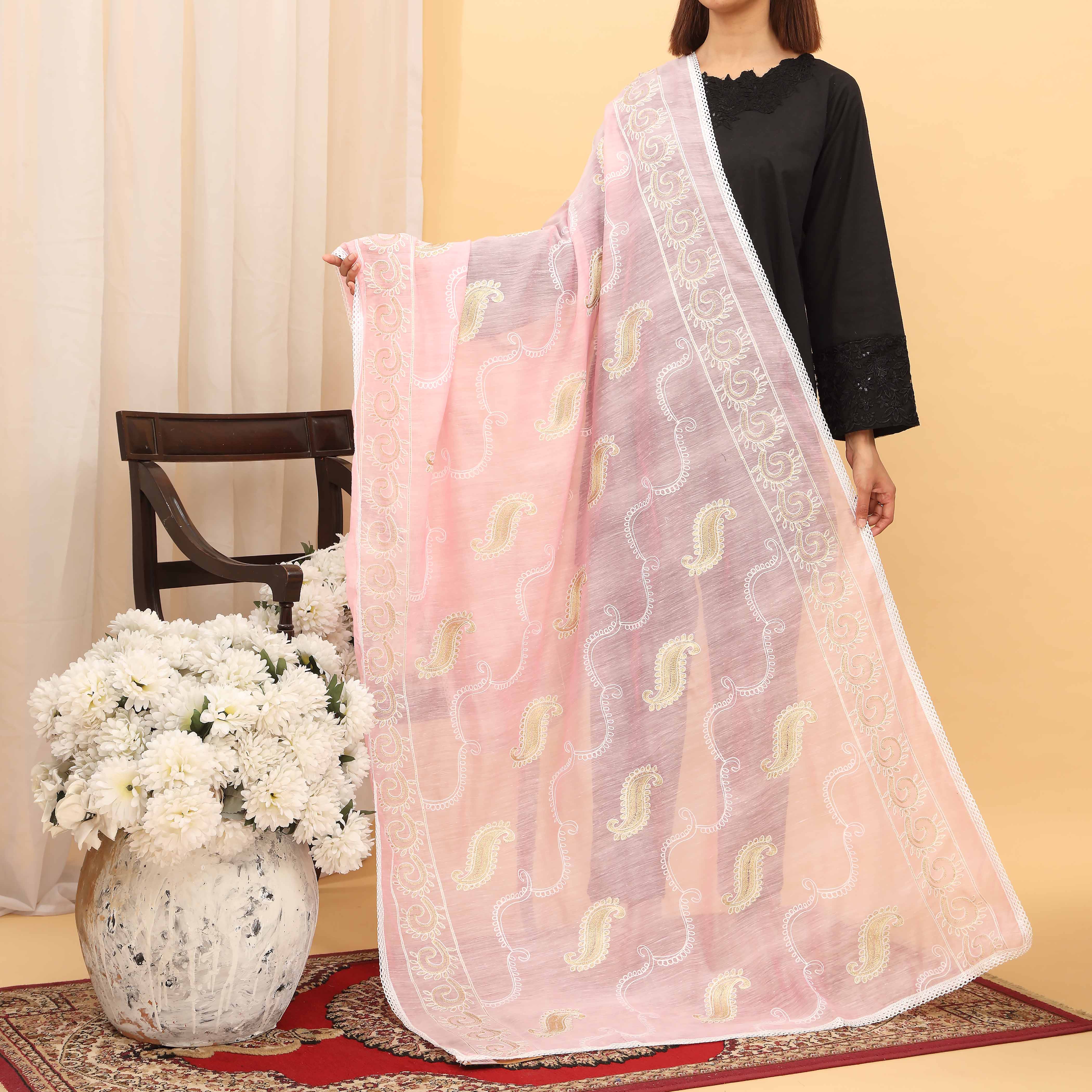 Pink Embroidered Dupatta PD5421