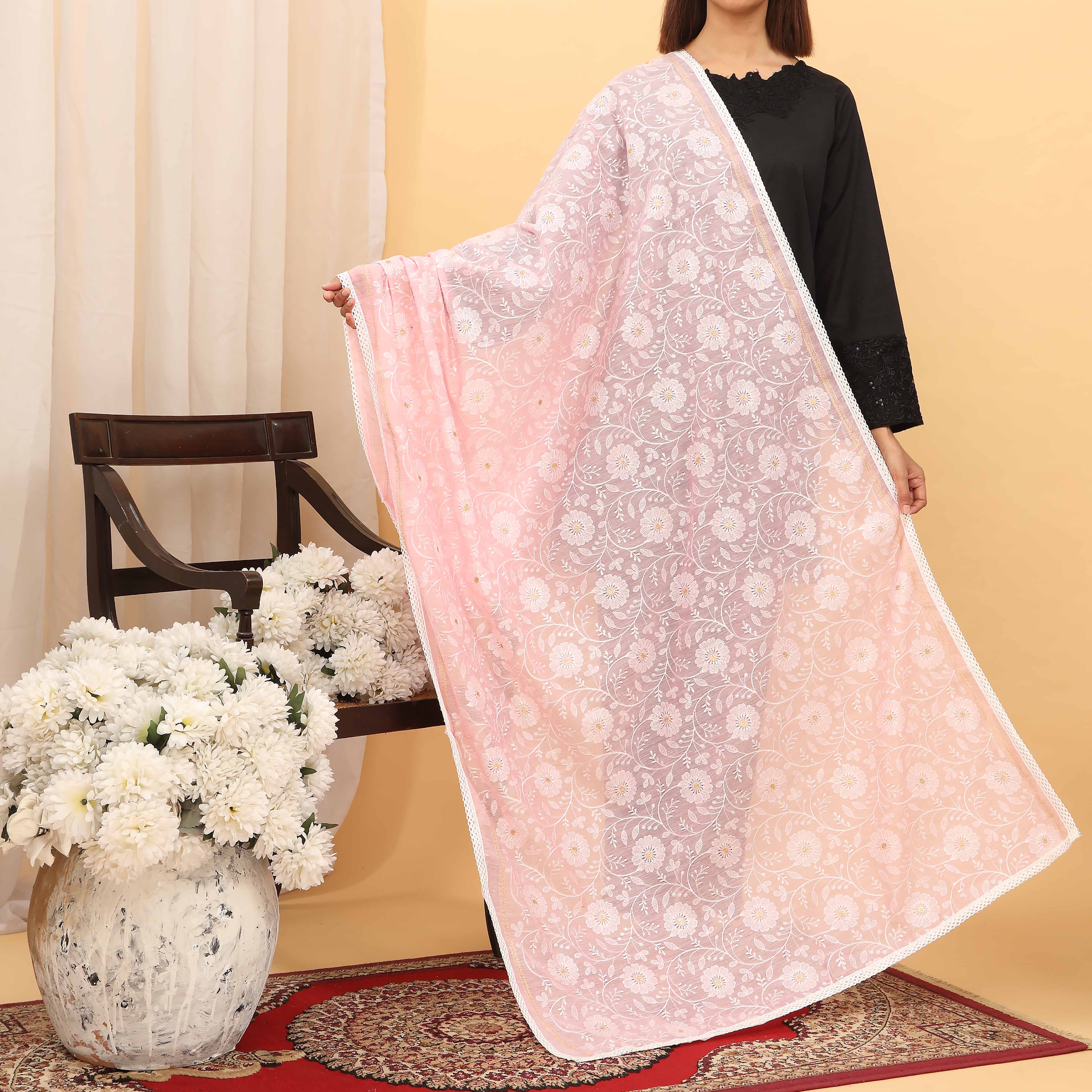 Pink Embroidered Dupatta PD5459