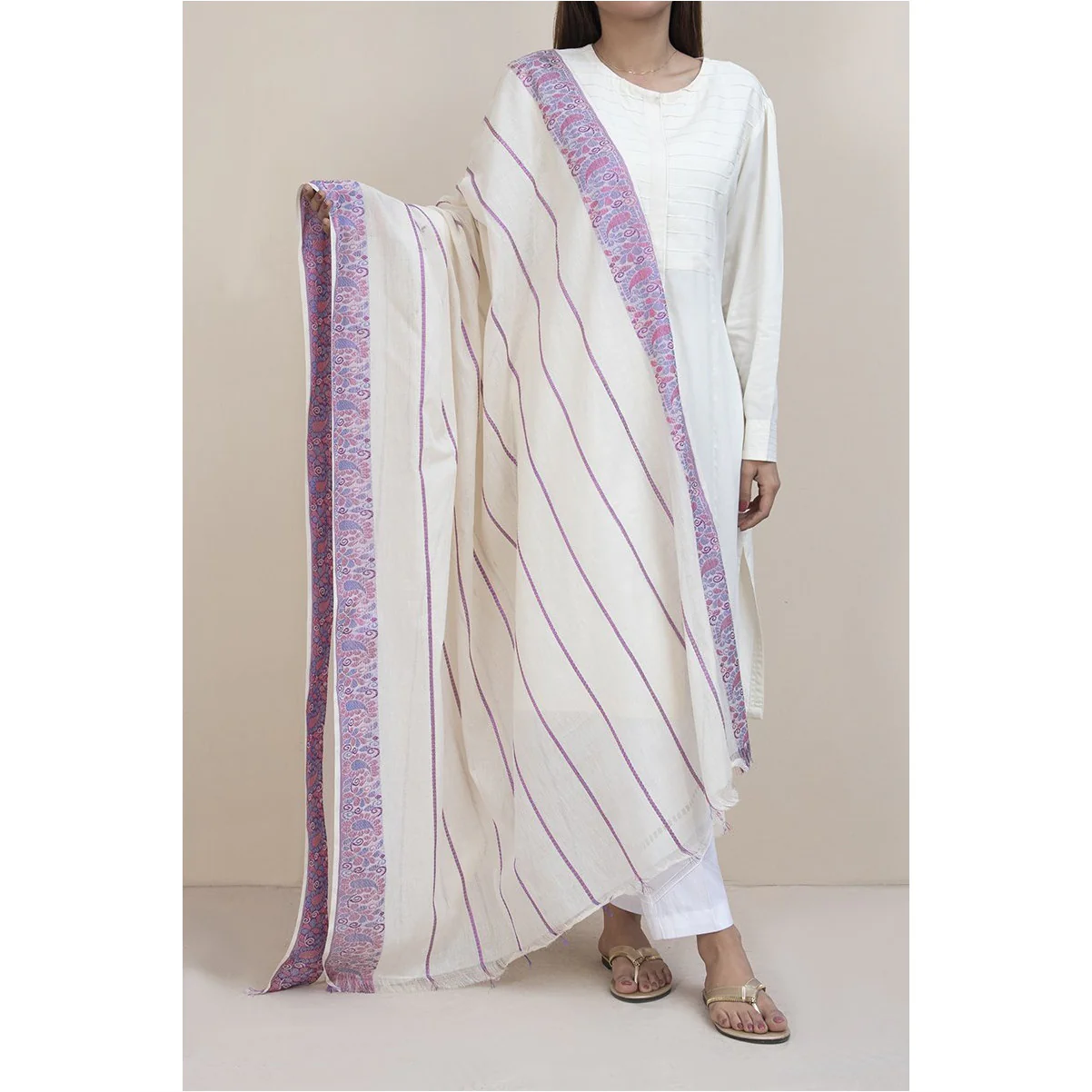 Red Jaquard Border Cotton Dupatta PS1713