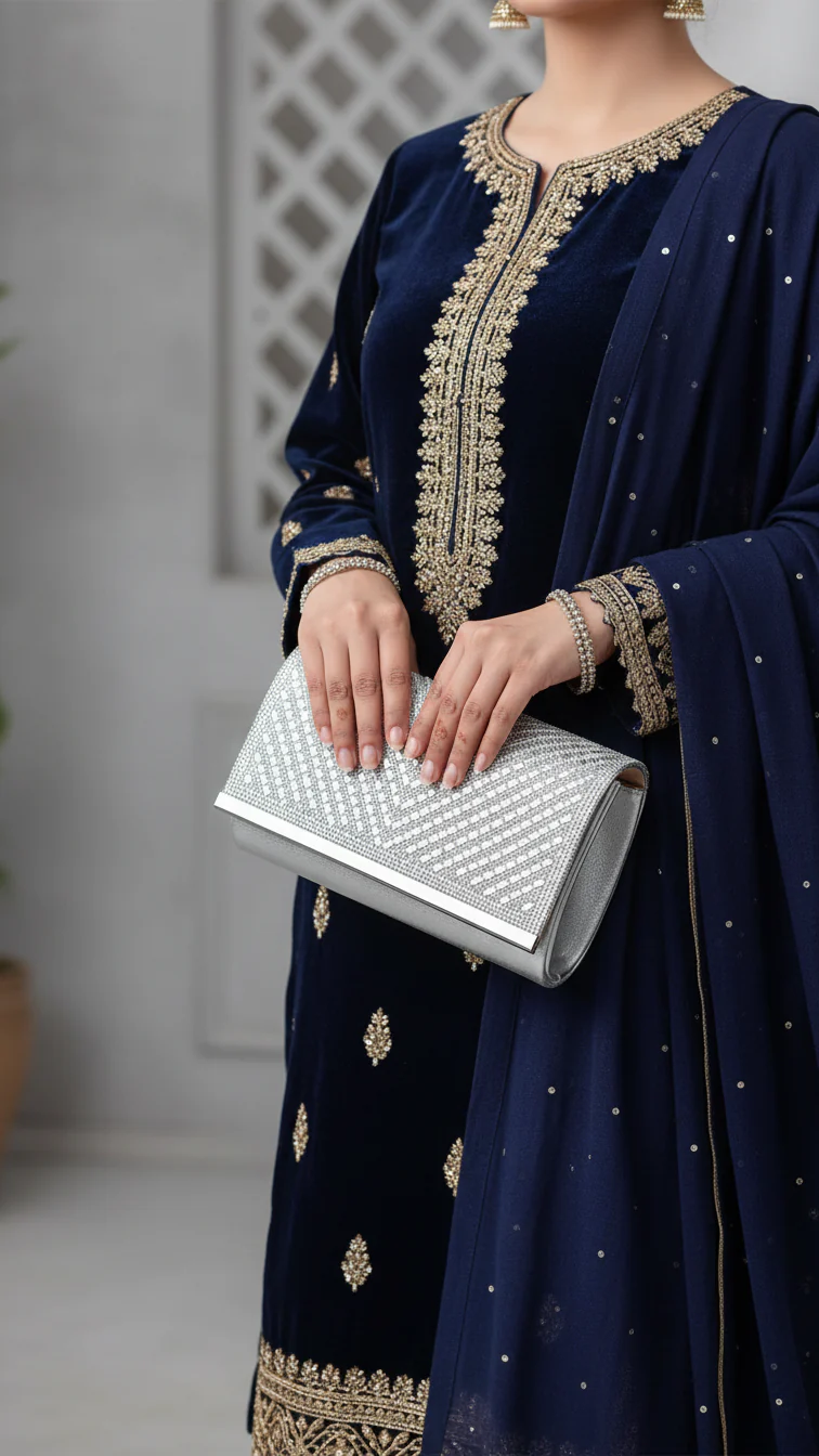 Silver Fancy Clutch P24244