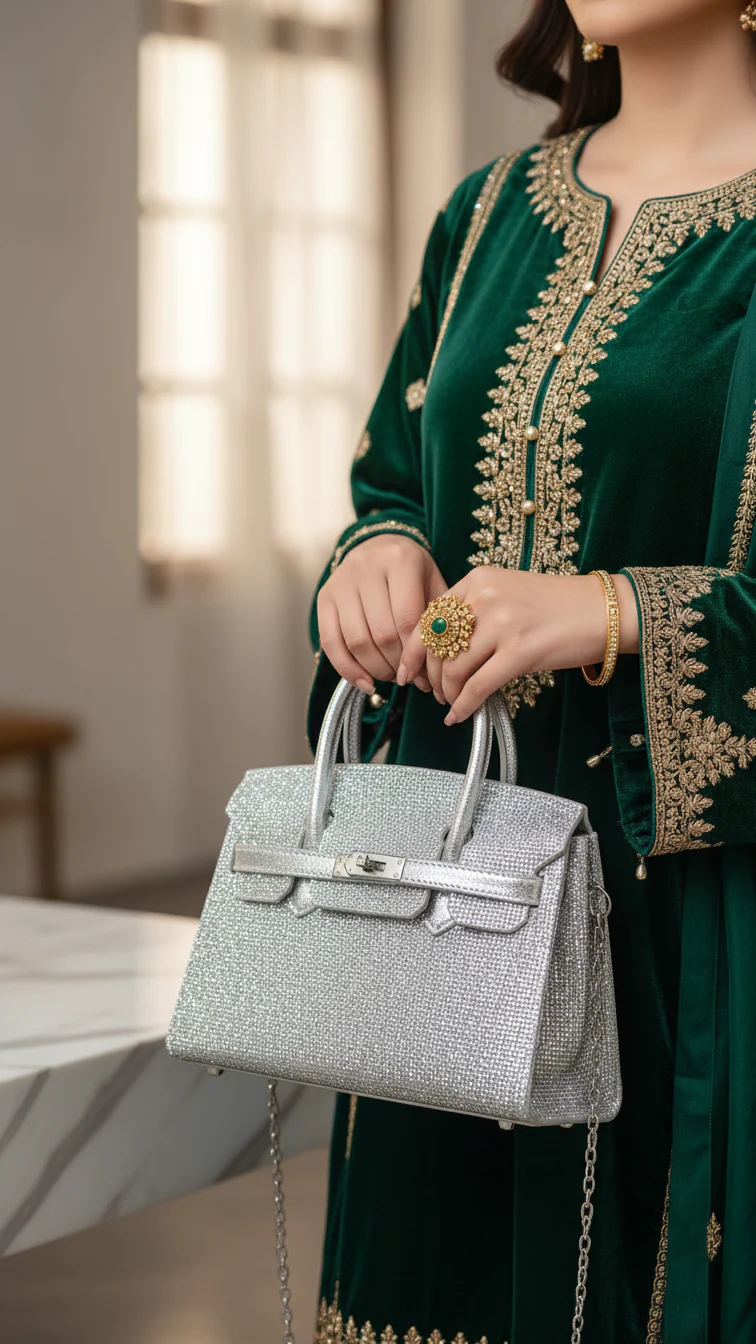 Silver Fancy Shoulder Bag P24337