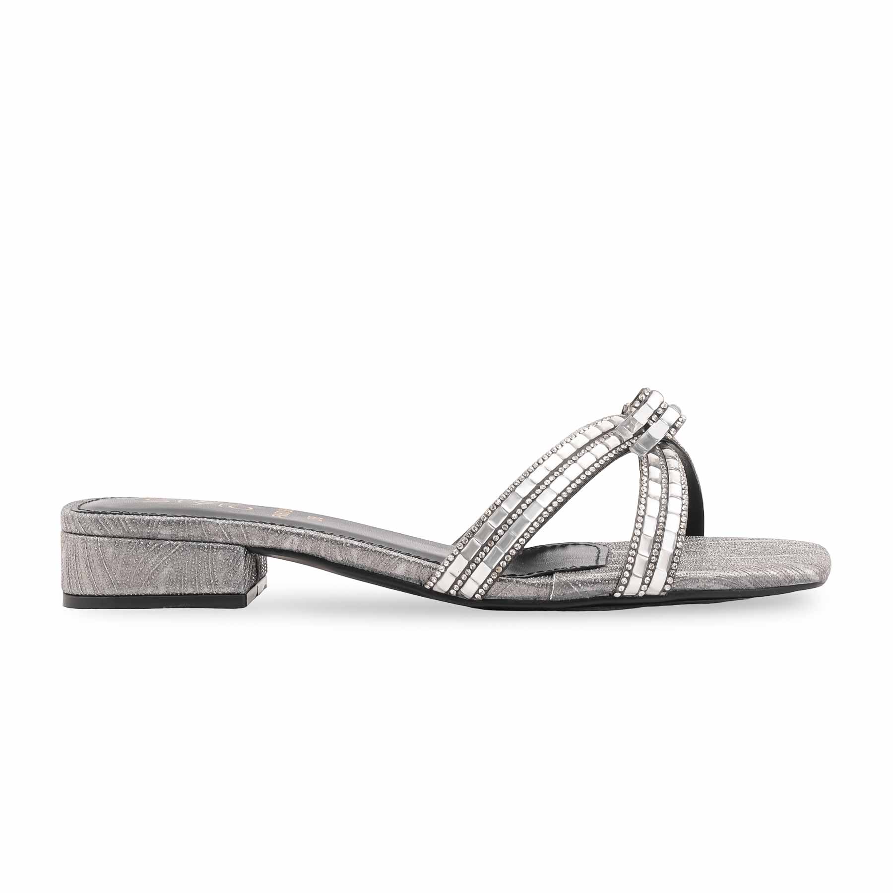 Silver Fancy Slipper For Women FN8038 - Image 2