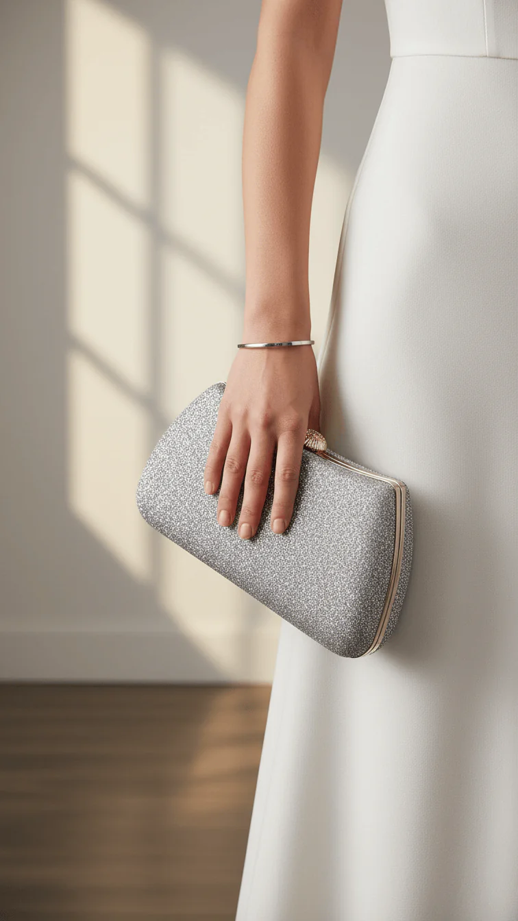 Silver Formal Clutch For Ladies P15705