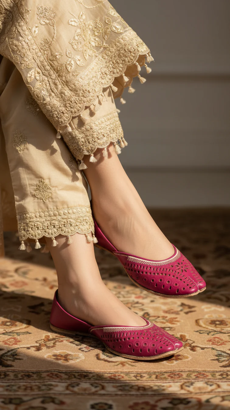 SK Pink Leather Khussa EC8640