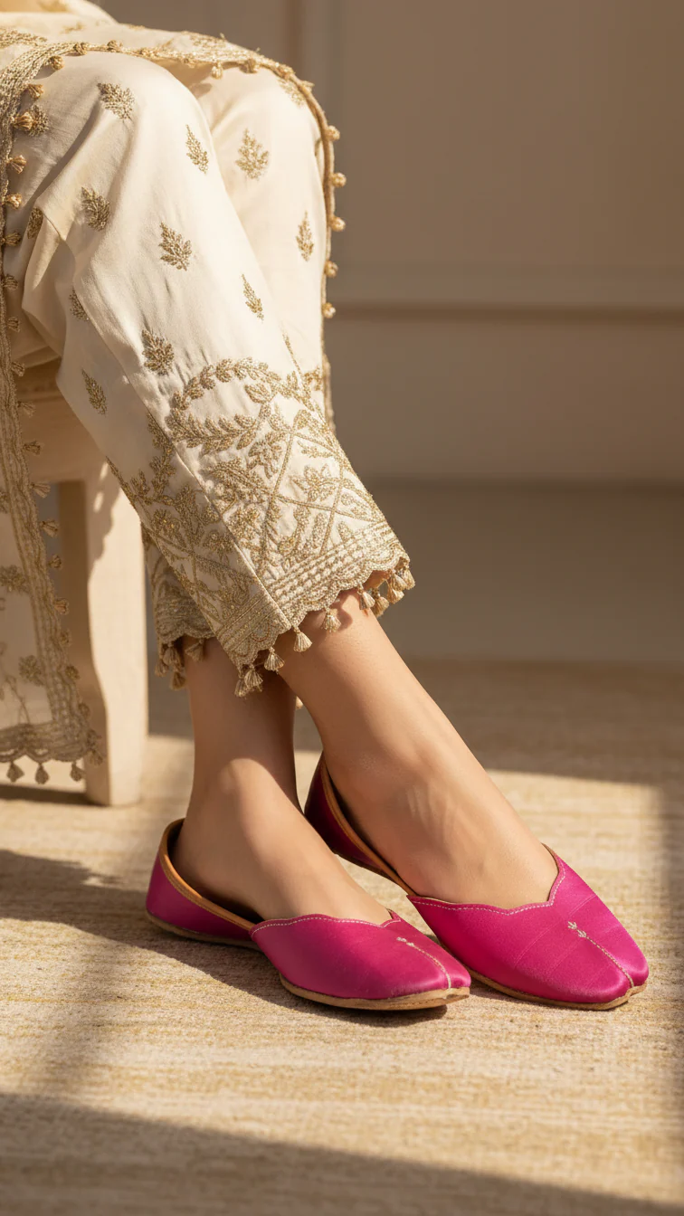 SK Pink Leather Khussa EC8644