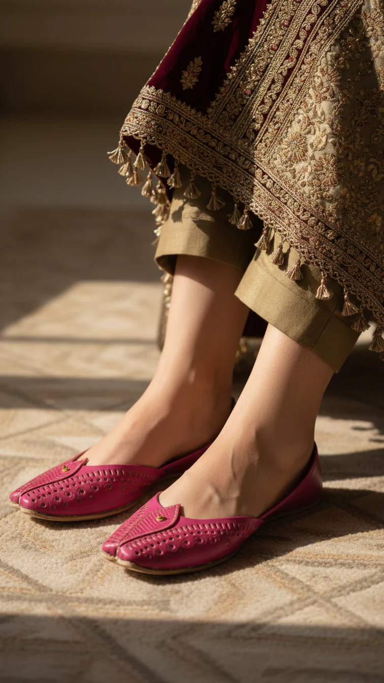 SK Pink Leather Khussa EC8666