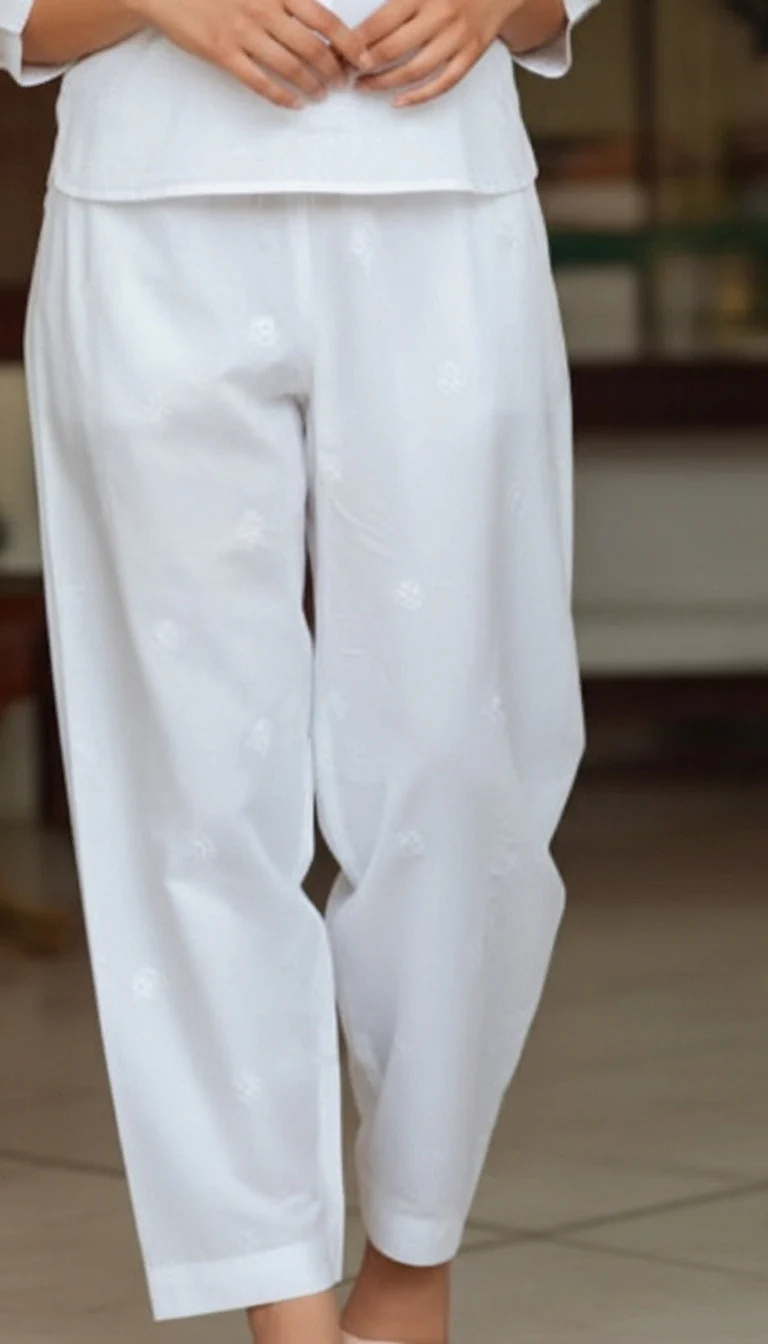 White Embellished Cambric Trouser PL5170