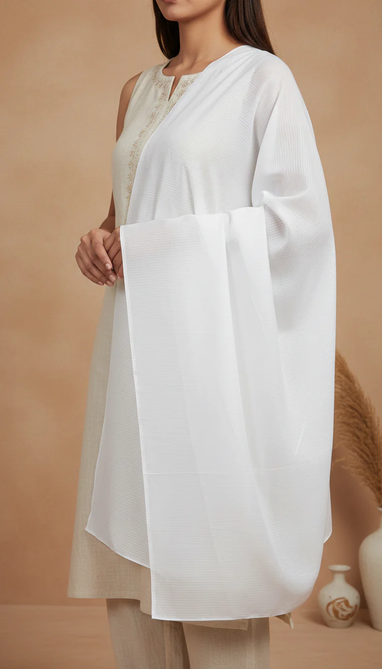 White Embellished Cotton Shawl PD6072