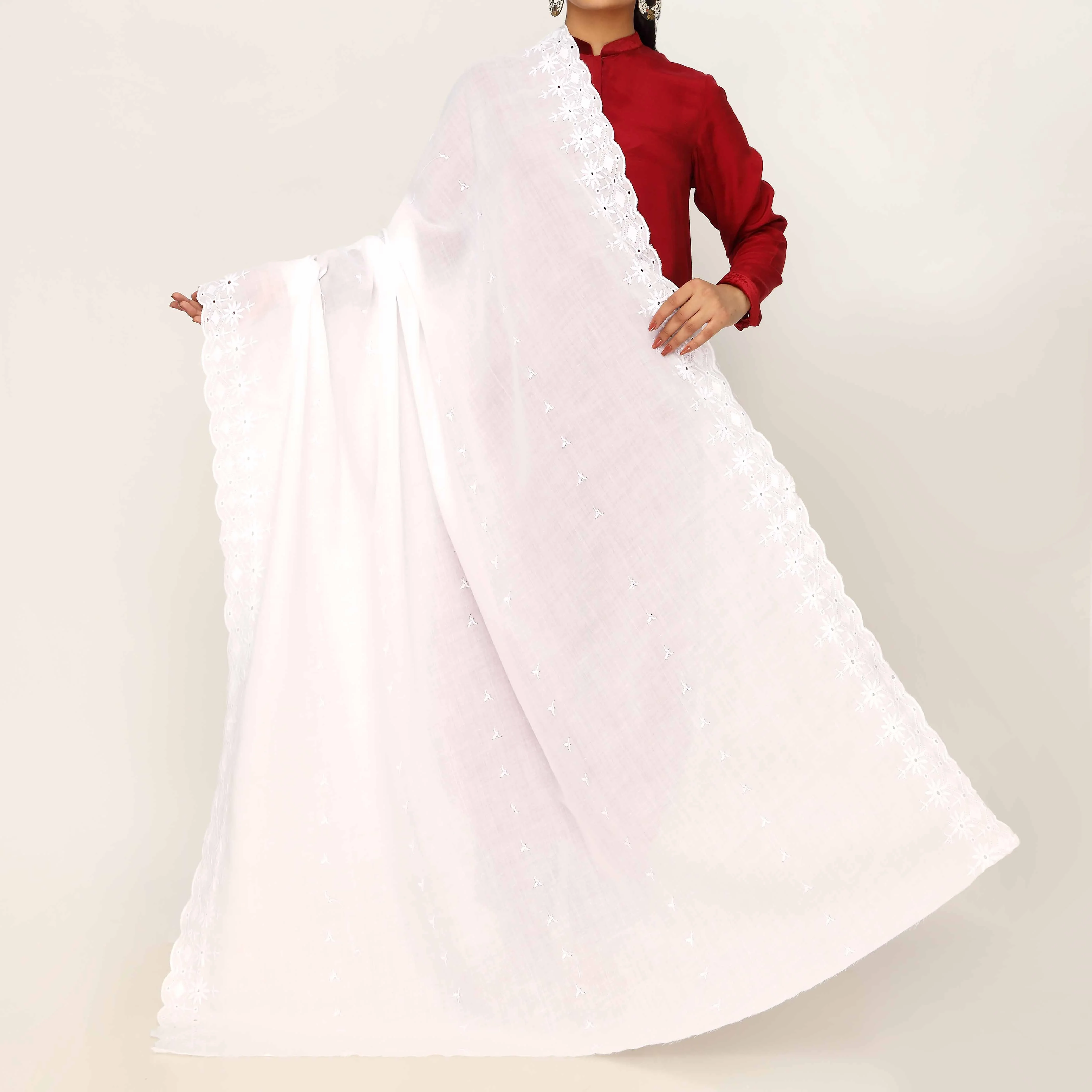 White Embroidered Dupatta PD5430