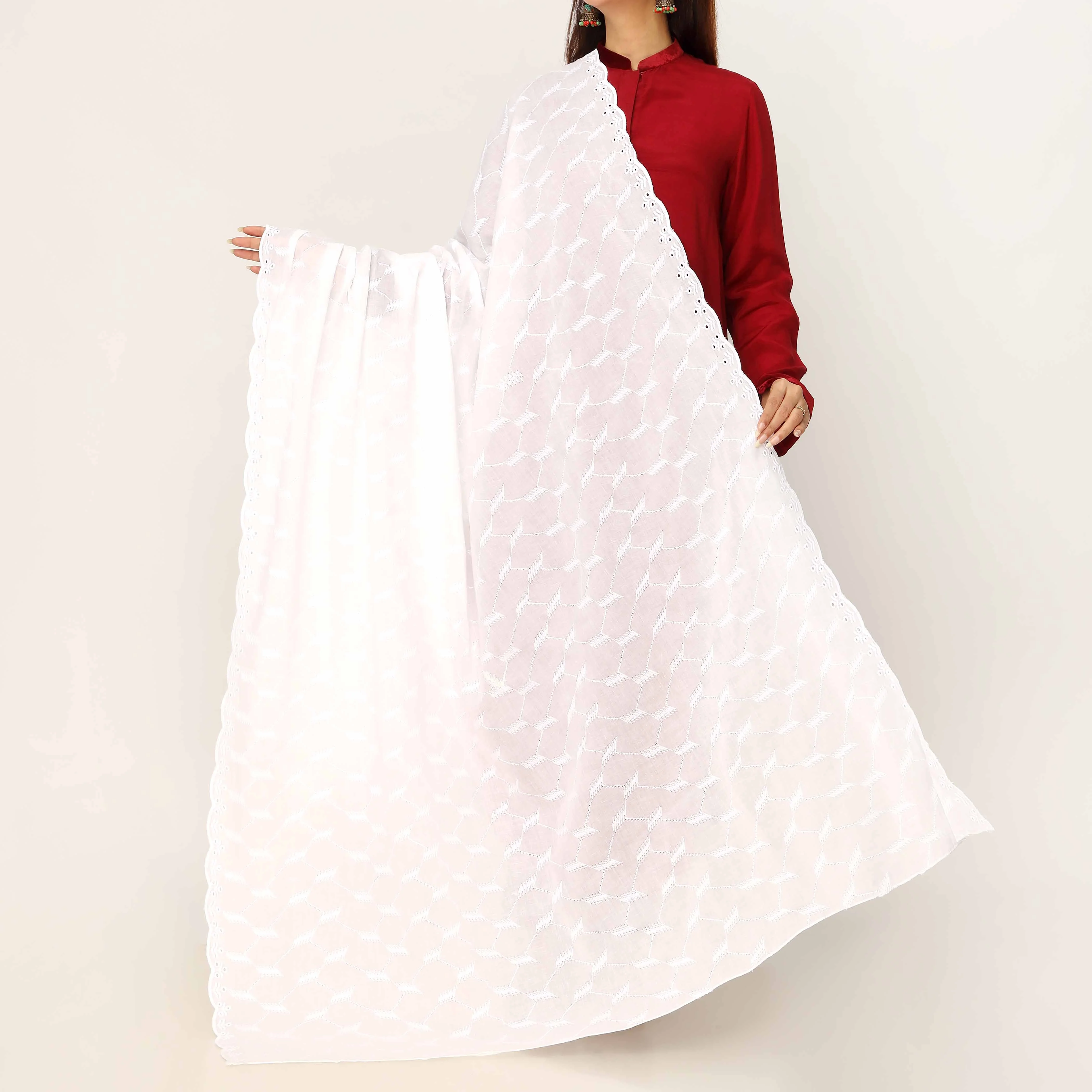 White Embroidered Dupatta PD5432