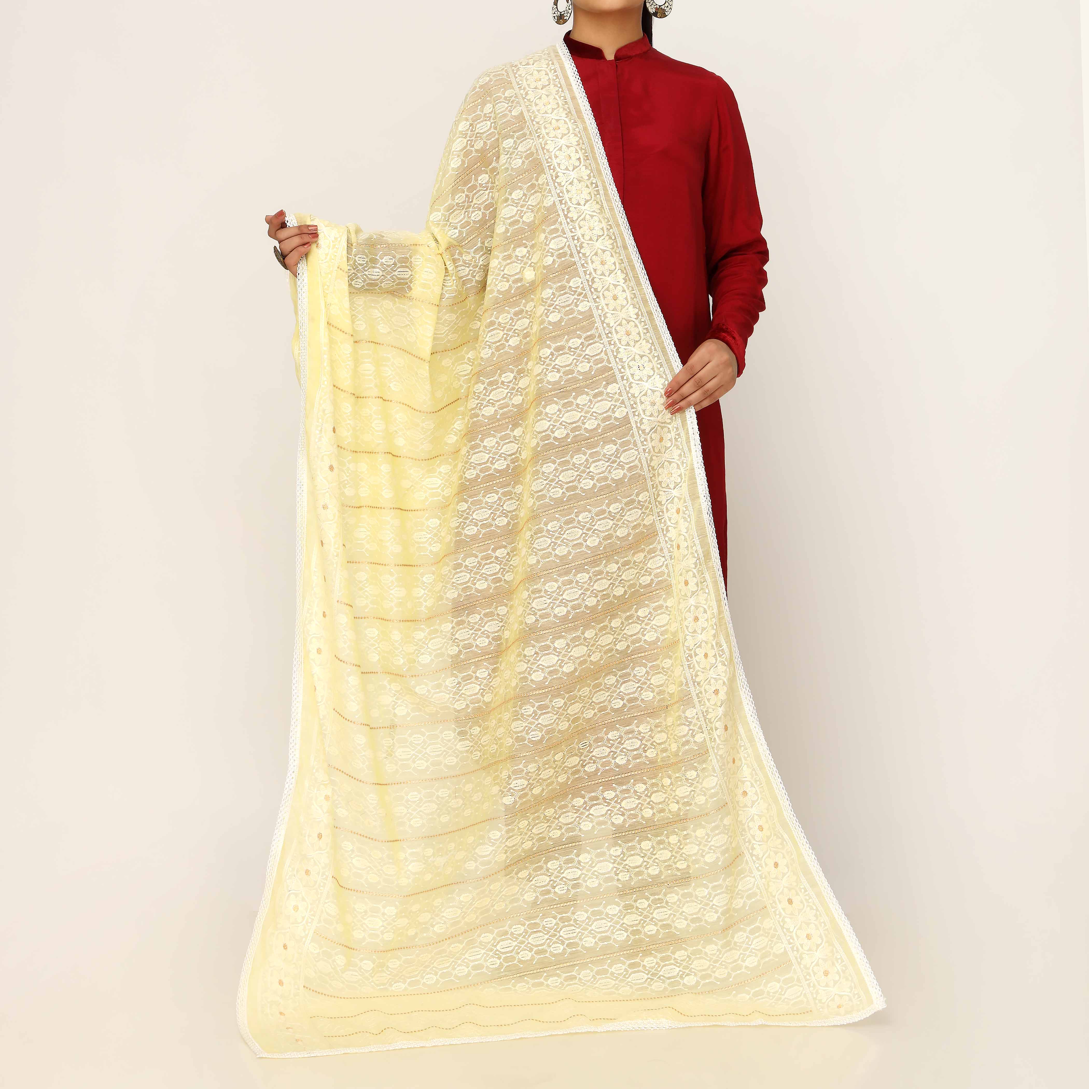 Yellow Embroidered Dupatta PD5467